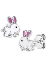 little enamel bunny silver earrings for kids